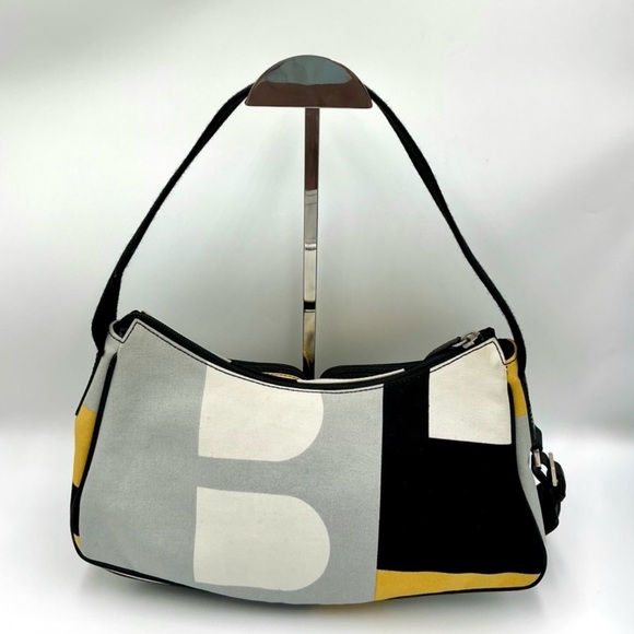 BALLY Vintage Canvas & Leather Multi-Pocket Shoulder Bag - Bold B Logo Print - Picture 2 of 6